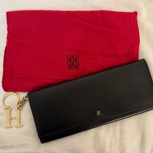 Carolina Herrera black leather clutch